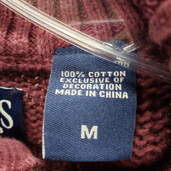 Chaps Men's Maroon Knit Elbow Patch 100%Cotton Sweater Size Medium - Picture 9 of 12